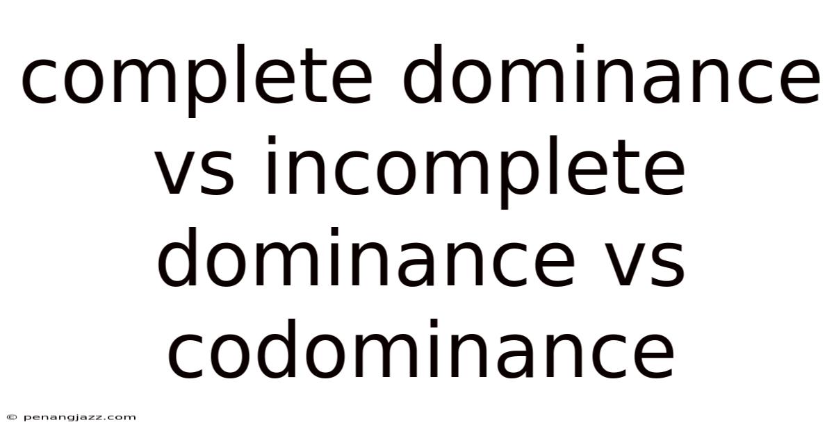Complete Dominance Vs Incomplete Dominance Vs Codominance