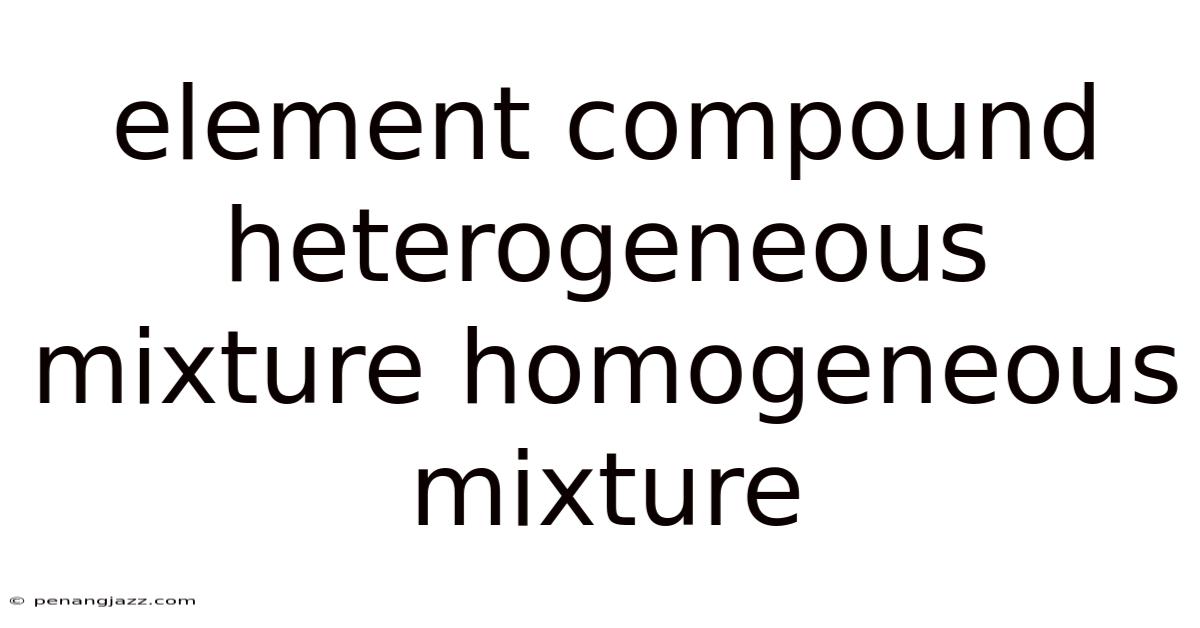 Element Compound Heterogeneous Mixture Homogeneous Mixture