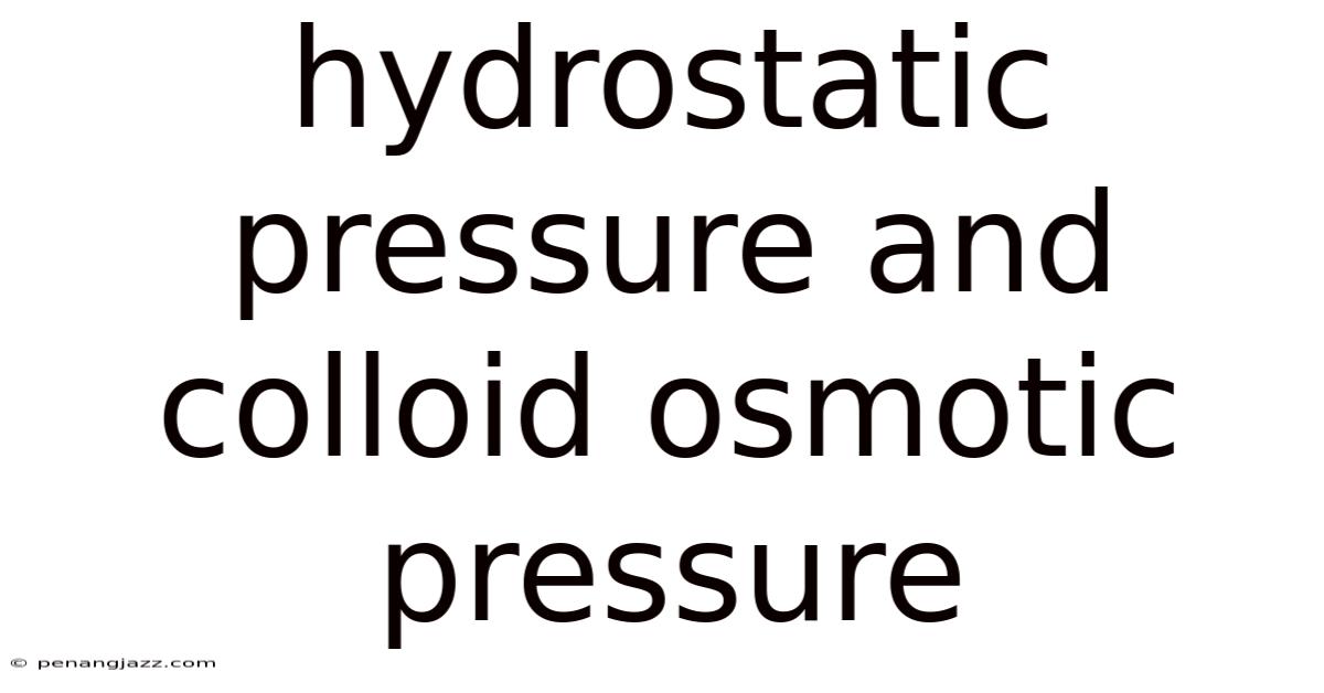 Hydrostatic Pressure And Colloid Osmotic Pressure