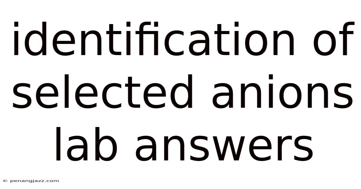 Identification Of Selected Anions Lab Answers