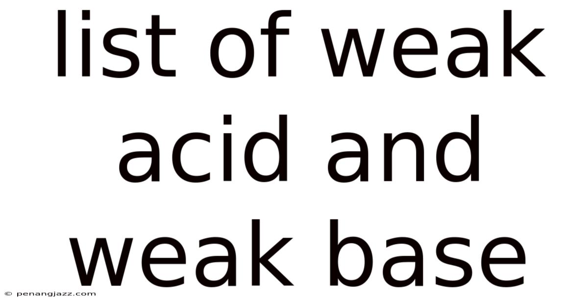 List Of Weak Acid And Weak Base