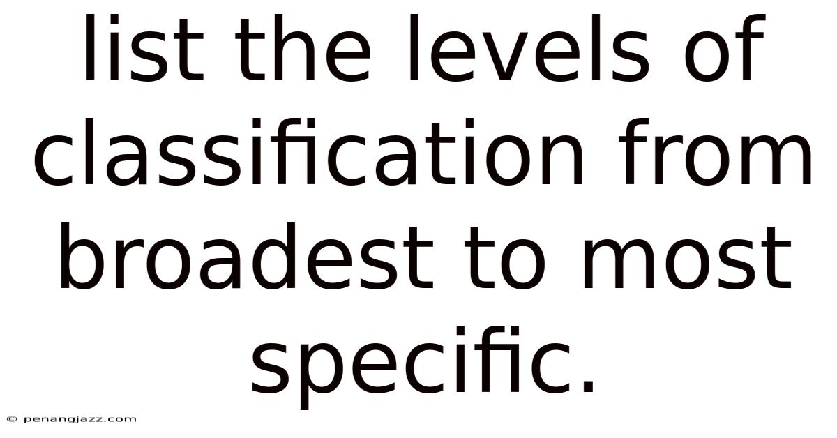 List The Levels Of Classification From Broadest To Most Specific.