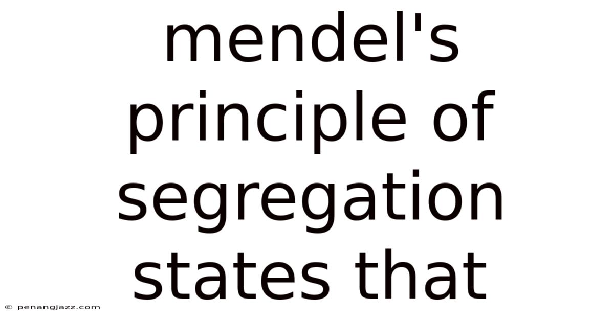 Mendel's Principle Of Segregation States That