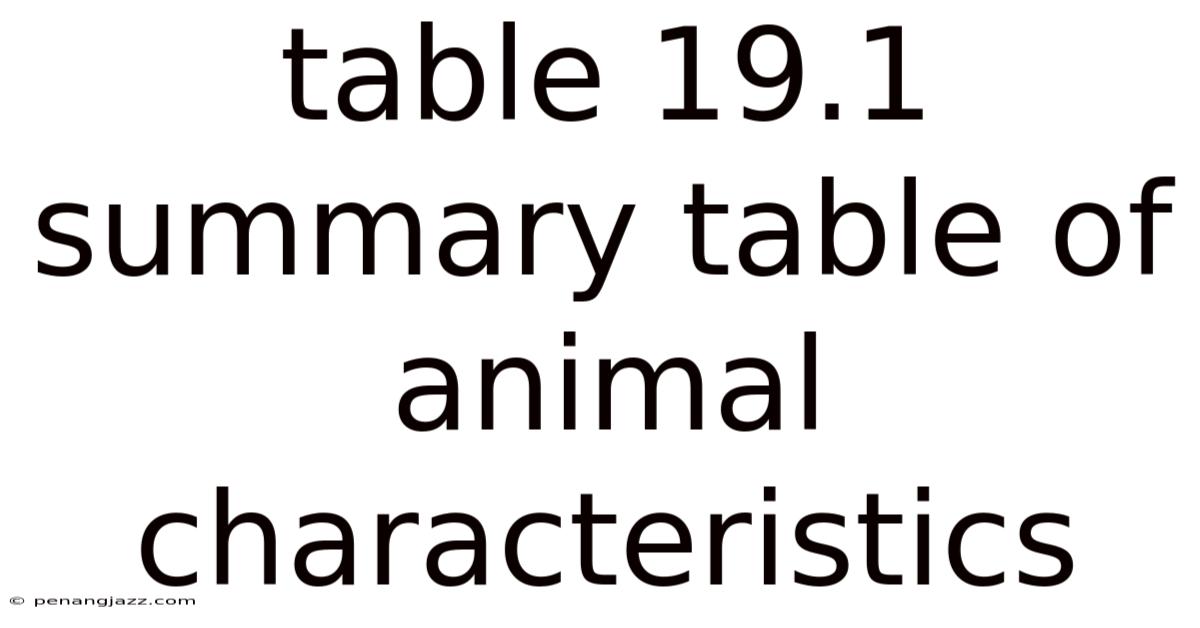 Table 19.1 Summary Table Of Animal Characteristics
